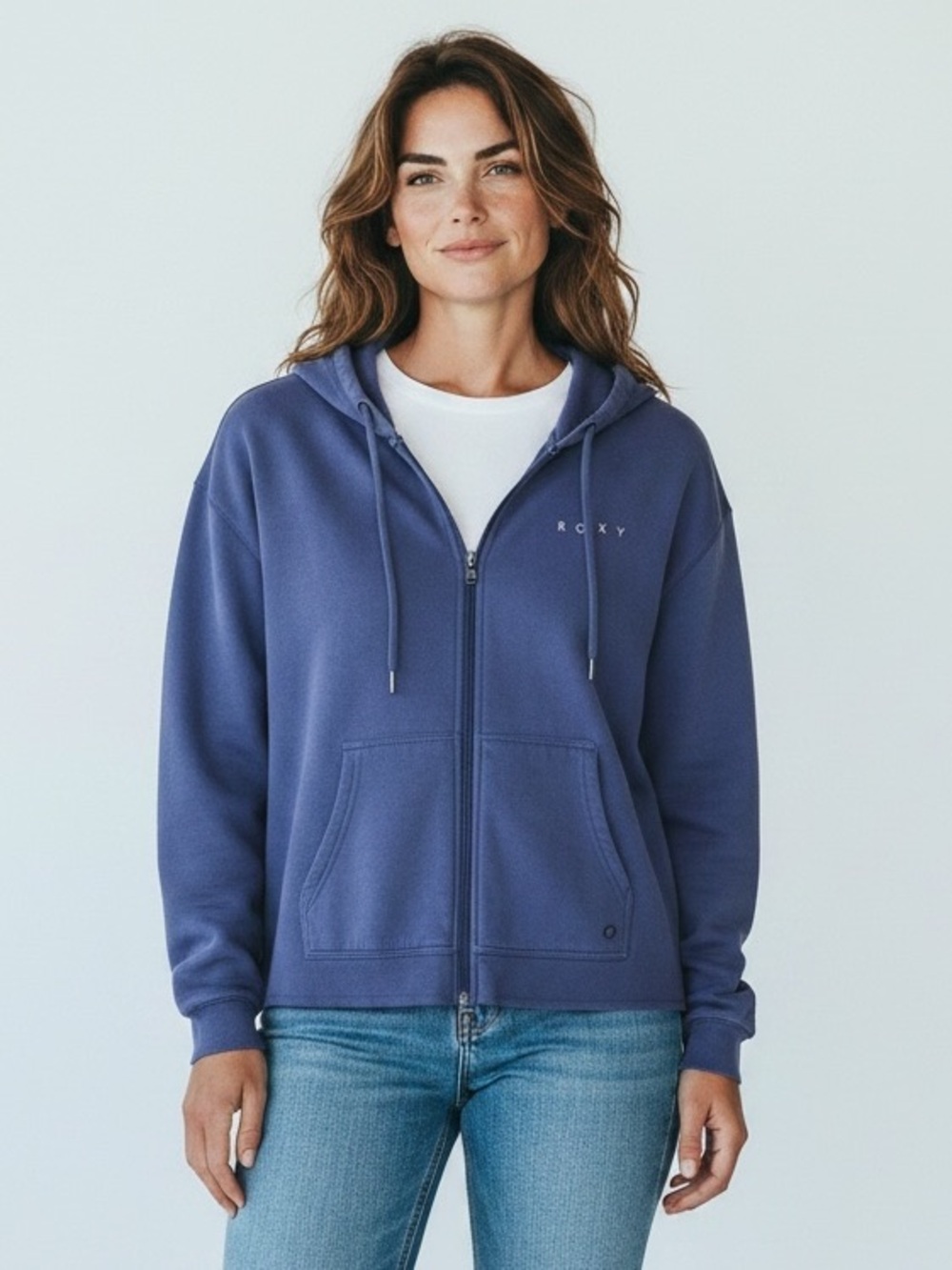 Roxy Blue Gradient Hoodie with Wave & Floral Graphic